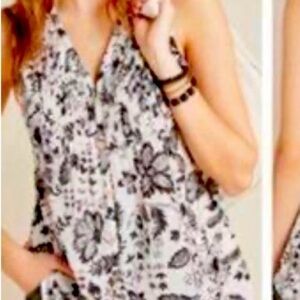 Anthropologie Black and White Floral Blouse